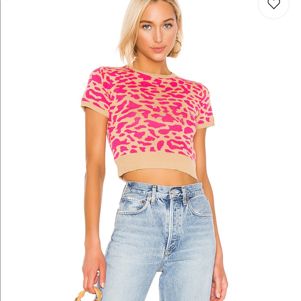Revolve: J.O.A. Leopard Short Sleeve Sweater Pink
